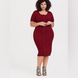 TORRID - Midi Rib Knit Snap Front Dress - 0/LG